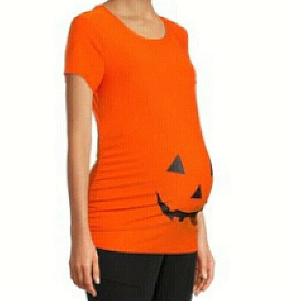Time and Tru Maternity Top Size XL Pumpkin Short Sleeve Ruched Stretch - Picture 3 of 12